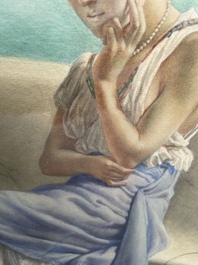 Willem Geets (1838-1919), apr&egrave;s Lawrence Alma-Tadema (1836-1912): Dame au repos, aquarelle sur papier, dat&eacute; 1910