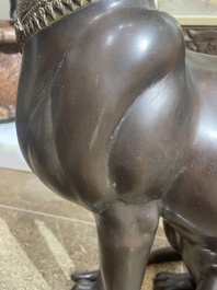 A. Tiot (20&egrave;me/21&egrave;me si&egrave;cle): Quatre statues de Bastet, bronze &agrave; patine brune