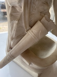 Cl&eacute;ment-L&eacute;opold Steiner (1853-1899): Groupe en marbre blanc repr&eacute;sentant l'Amour jouant avec un papillon