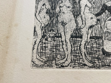 James Ensor (1860-1949): Les vieux polissons, eau forte, dat&eacute; 1895