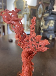 Groupe de Shou Lao avec un serviteur en corail rouge sculpt&eacute;, Chine, 19&egrave;me/20&egrave;me si&egrave;cle