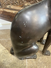 A. Tiot (20&egrave;me/21&egrave;me si&egrave;cle): Quatre statues de Bastet, bronze &agrave; patine brune