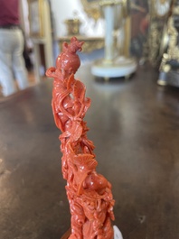 Groupe de Shou Lao avec un serviteur en corail rouge sculpt&eacute;, Chine, 19&egrave;me/20&egrave;me si&egrave;cle