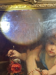 &Eacute;cole belge, suiveur de Gustaaf Wappers (1803-1874): Jeune m&egrave;re avec enfant, huile sur toile, d&eacute;but du 20&egrave;me si&egrave;cle