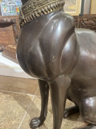 A. Tiot (20&egrave;me/21&egrave;me si&egrave;cle): Quatre statues de Bastet, bronze &agrave; patine brune