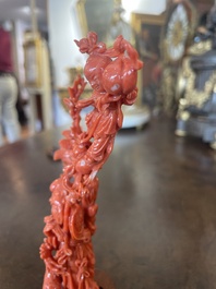 Groupe de Shou Lao avec un serviteur en corail rouge sculpt&eacute;, Chine, 19&egrave;me/20&egrave;me si&egrave;cle