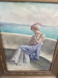 Willem Geets (1838-1919), apr&egrave;s Lawrence Alma-Tadema (1836-1912): Dame au repos, aquarelle sur papier, dat&eacute; 1910