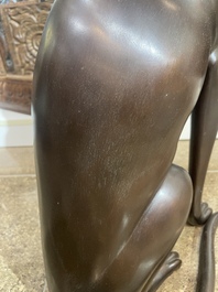 A. Tiot (20&egrave;me/21&egrave;me si&egrave;cle): Quatre statues de Bastet, bronze &agrave; patine brune