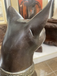 A. Tiot (20&egrave;me/21&egrave;me si&egrave;cle): Quatre statues de Bastet, bronze &agrave; patine brune