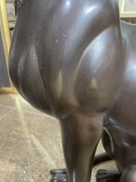 A. Tiot (20&egrave;me/21&egrave;me si&egrave;cle): Quatre statues de Bastet, bronze &agrave; patine brune