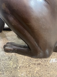 A. Tiot (20&egrave;me/21&egrave;me si&egrave;cle): Quatre statues de Bastet, bronze &agrave; patine brune