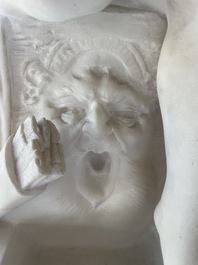 Cl&eacute;ment-L&eacute;opold Steiner (1853-1899): Groupe en marbre blanc repr&eacute;sentant l'Amour jouant avec un papillon