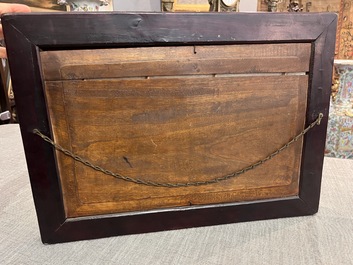 Plaque en porcelaine de Chine famille rose &agrave; d&eacute;cor d'immortel et son serviteur, R&eacute;publique, 20&egrave;me si&egrave;cle