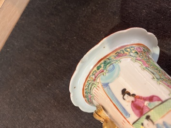 Trois paires de vases en porcelaine de Chine famille rose de Canton &agrave; d&eacute;cor floral et de sc&egrave;nes de palais, 19&egrave;me si&egrave;cle