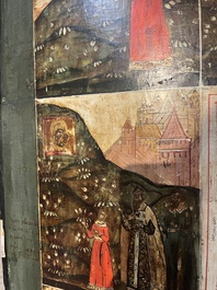 Ic&ocirc;ne orthodoxe impressionnante, 'Notre-Dame de Kazan avec des miracles', Russie, Kostroma, troisi&egrave;me quart du 18&egrave;me si&egrave;cle