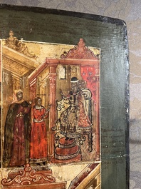 Ic&ocirc;ne orthodoxe impressionnante, 'Notre-Dame de Kazan avec des miracles', Russie, Kostroma, troisi&egrave;me quart du 18&egrave;me si&egrave;cle