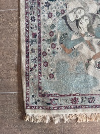 Tapis oriental de type Tabriz &agrave; d&eacute;cor de sc&egrave;nes anim&eacute;es, laine sur coton, 20&egrave;me si&egrave;cle