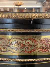 A French Historicism gilt bronze mounted tortoiseshell and brass marquetry ebonised wooden Boulle three-door credenza, 19th C.