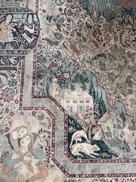 Tapis oriental de type Tabriz &agrave; d&eacute;cor de sc&egrave;nes anim&eacute;es, laine sur coton, 20&egrave;me si&egrave;cle