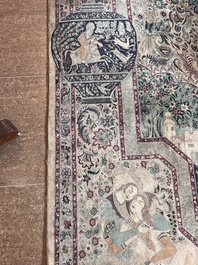 Tapis oriental de type Tabriz &agrave; d&eacute;cor de sc&egrave;nes anim&eacute;es, laine sur coton, 20&egrave;me si&egrave;cle