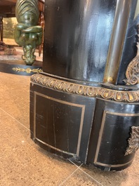 A French Historicism gilt bronze mounted tortoiseshell and brass marquetry ebonised wooden Boulle three-door credenza, 19th C.