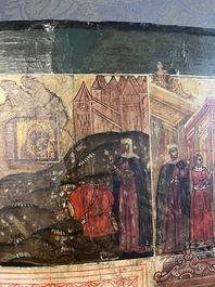 Ic&ocirc;ne orthodoxe impressionnante, 'Notre-Dame de Kazan avec des miracles', Russie, Kostroma, troisi&egrave;me quart du 18&egrave;me si&egrave;cle