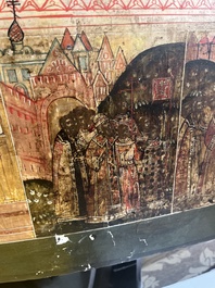 Ic&ocirc;ne orthodoxe impressionnante, 'Notre-Dame de Kazan avec des miracles', Russie, Kostroma, troisi&egrave;me quart du 18&egrave;me si&egrave;cle