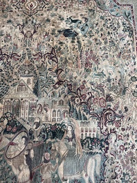 Tapis oriental de type Tabriz &agrave; d&eacute;cor de sc&egrave;nes anim&eacute;es, laine sur coton, 20&egrave;me si&egrave;cle
