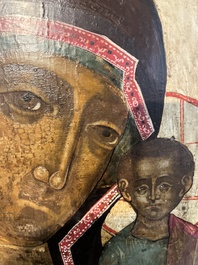 Ic&ocirc;ne orthodoxe impressionnante, 'Notre-Dame de Kazan avec des miracles', Russie, Kostroma, troisi&egrave;me quart du 18&egrave;me si&egrave;cle
