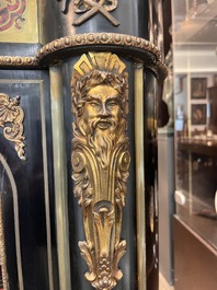 A French Historicism gilt bronze mounted tortoiseshell and brass marquetry ebonised wooden Boulle three-door credenza, 19th C.