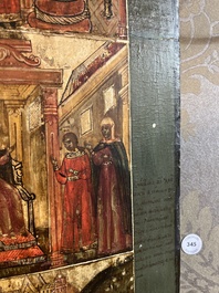 Ic&ocirc;ne orthodoxe impressionnante, 'Notre-Dame de Kazan avec des miracles', Russie, Kostroma, troisi&egrave;me quart du 18&egrave;me si&egrave;cle