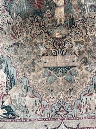 Tapis oriental de type Tabriz &agrave; d&eacute;cor de sc&egrave;nes anim&eacute;es, laine sur coton, 20&egrave;me si&egrave;cle