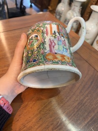 Collection vari&eacute;e de cruches, et de pots couverts en porcelaine de Chine famille rose de Canton &agrave; d&eacute;cor floral et de sc&egrave;nes de palais, 19&egrave;me si&egrave;cle