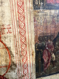 Ic&ocirc;ne orthodoxe impressionnante, 'Notre-Dame de Kazan avec des miracles', Russie, Kostroma, troisi&egrave;me quart du 18&egrave;me si&egrave;cle