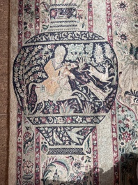 Tapis oriental de type Tabriz &agrave; d&eacute;cor de sc&egrave;nes anim&eacute;es, laine sur coton, 20&egrave;me si&egrave;cle