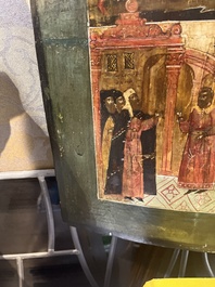 Ic&ocirc;ne orthodoxe impressionnante, 'Notre-Dame de Kazan avec des miracles', Russie, Kostroma, troisi&egrave;me quart du 18&egrave;me si&egrave;cle