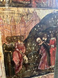 Ic&ocirc;ne orthodoxe impressionnante, 'Notre-Dame de Kazan avec des miracles', Russie, Kostroma, troisi&egrave;me quart du 18&egrave;me si&egrave;cle