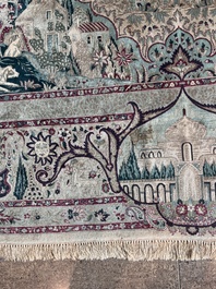 Tapis oriental de type Tabriz &agrave; d&eacute;cor de sc&egrave;nes anim&eacute;es, laine sur coton, 20&egrave;me si&egrave;cle