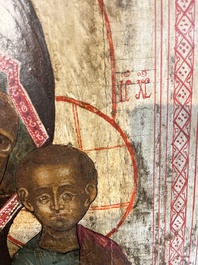 Ic&ocirc;ne orthodoxe impressionnante, 'Notre-Dame de Kazan avec des miracles', Russie, Kostroma, troisi&egrave;me quart du 18&egrave;me si&egrave;cle