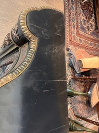 A French Historicism gilt bronze mounted tortoiseshell and brass marquetry ebonised wooden Boulle three-door credenza, 19th C.