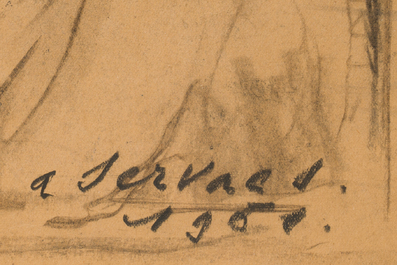 Albaert Servaes (1883-1966): The reconciliation, charcoal on paper, dated 1951