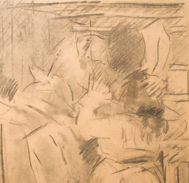 Albaert Servaes (1883-1966): The reconciliation, charcoal on paper, dated 1951