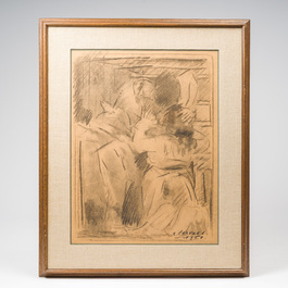 Albaert Servaes (1883-1966): The reconciliation, charcoal on paper, dated 1951
