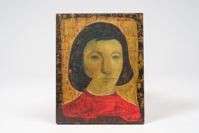Antoon Catrie (1924-1977): Portret van een jongedame, tempera op paneel