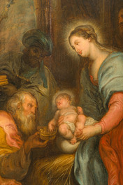 Flemish school, follower of Peter Paul Rubens (1577-1640): The adoration of the kings, oil on panel, 17th C.