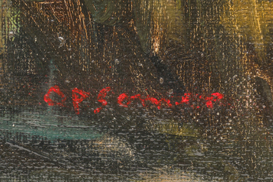 Isidore Opsomer (1878-1967): Paysage au moulin, huile sur board