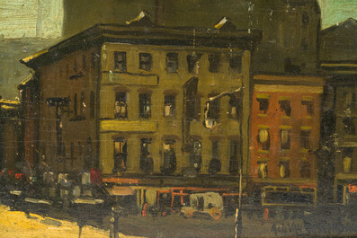 Achille Van Sassenbrouck (1886 - 1979): Building in New York, oil on board, (1929)