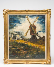 Isidore Opsomer (1878-1967): Paysage au moulin, huile sur board