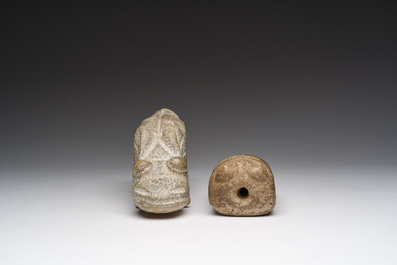 Two Chinese calcified jade sculptures of cicada, possibly Zhou to Han