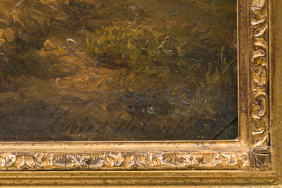 Xavier De Cock (1818-1896): Zicht op de grote staakmolen op de Molenberg te Deurle, olie op paneel